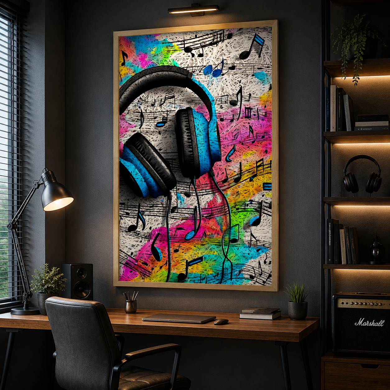 Headfone Instrument Acoustic Photo with Frame