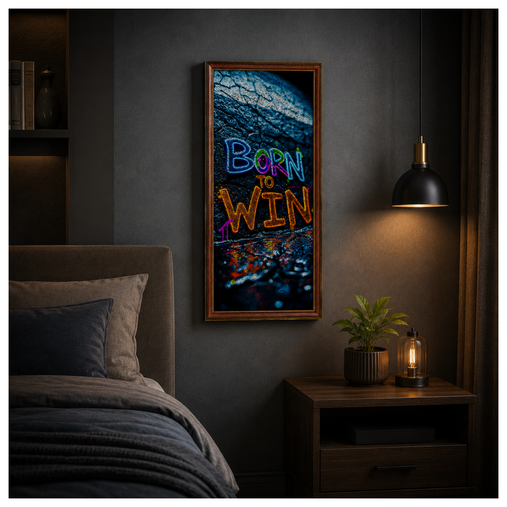 BORN TO WIN Printed Brown Acoustic Photo Frame
