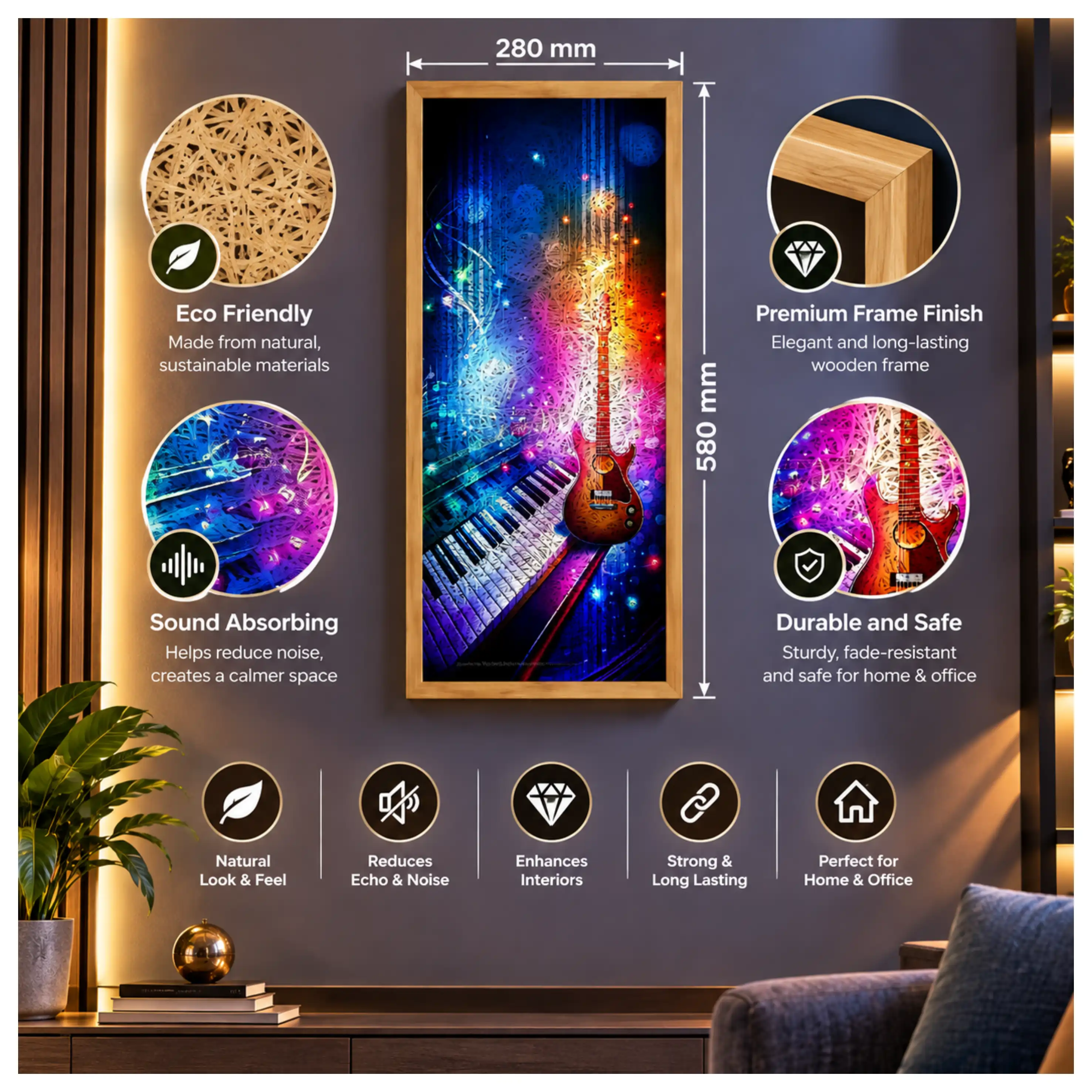 Guitar Piano Old Gold Acoustic Photo Frame view 4