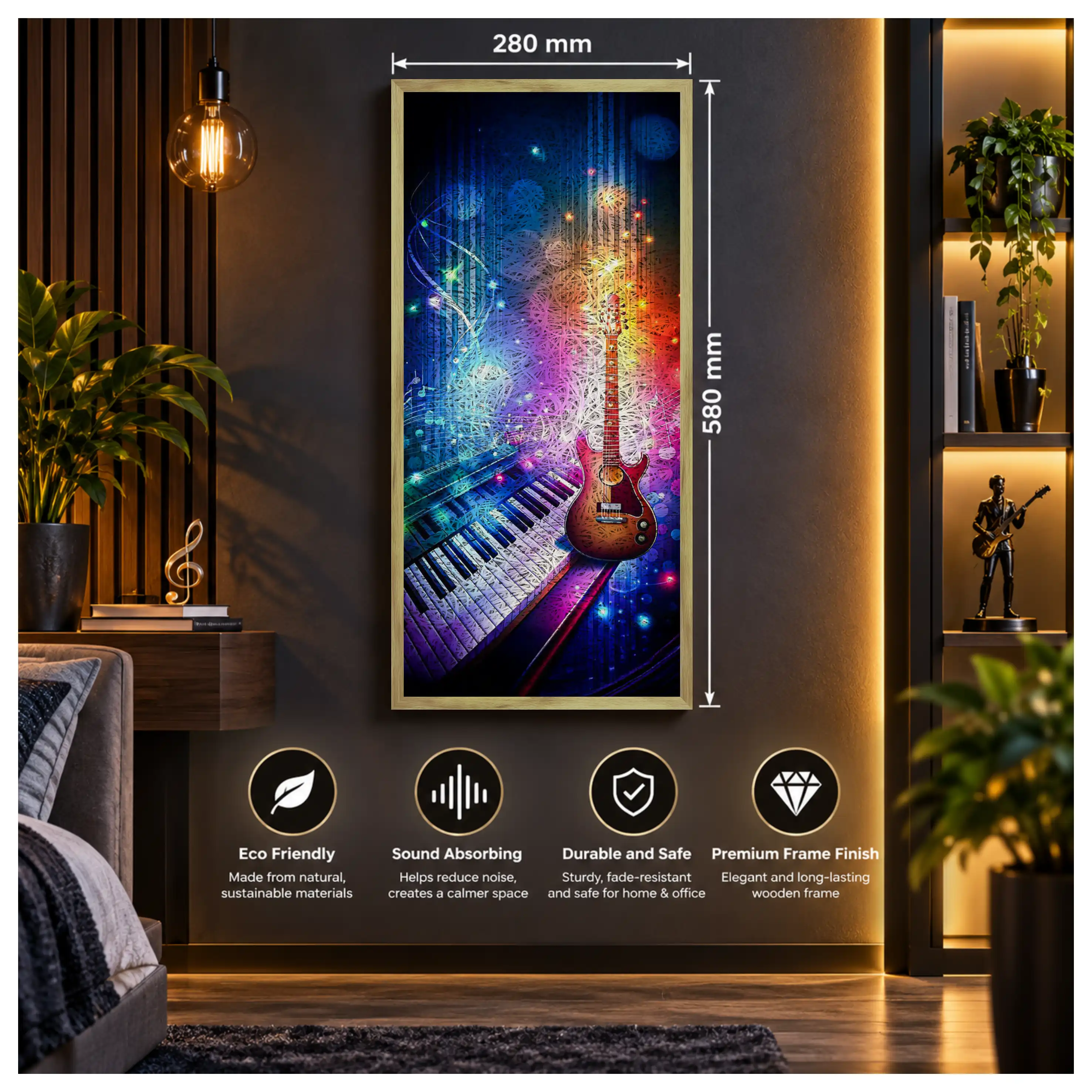 Guitar Piano Old Gold Acoustic Photo Frame view 3