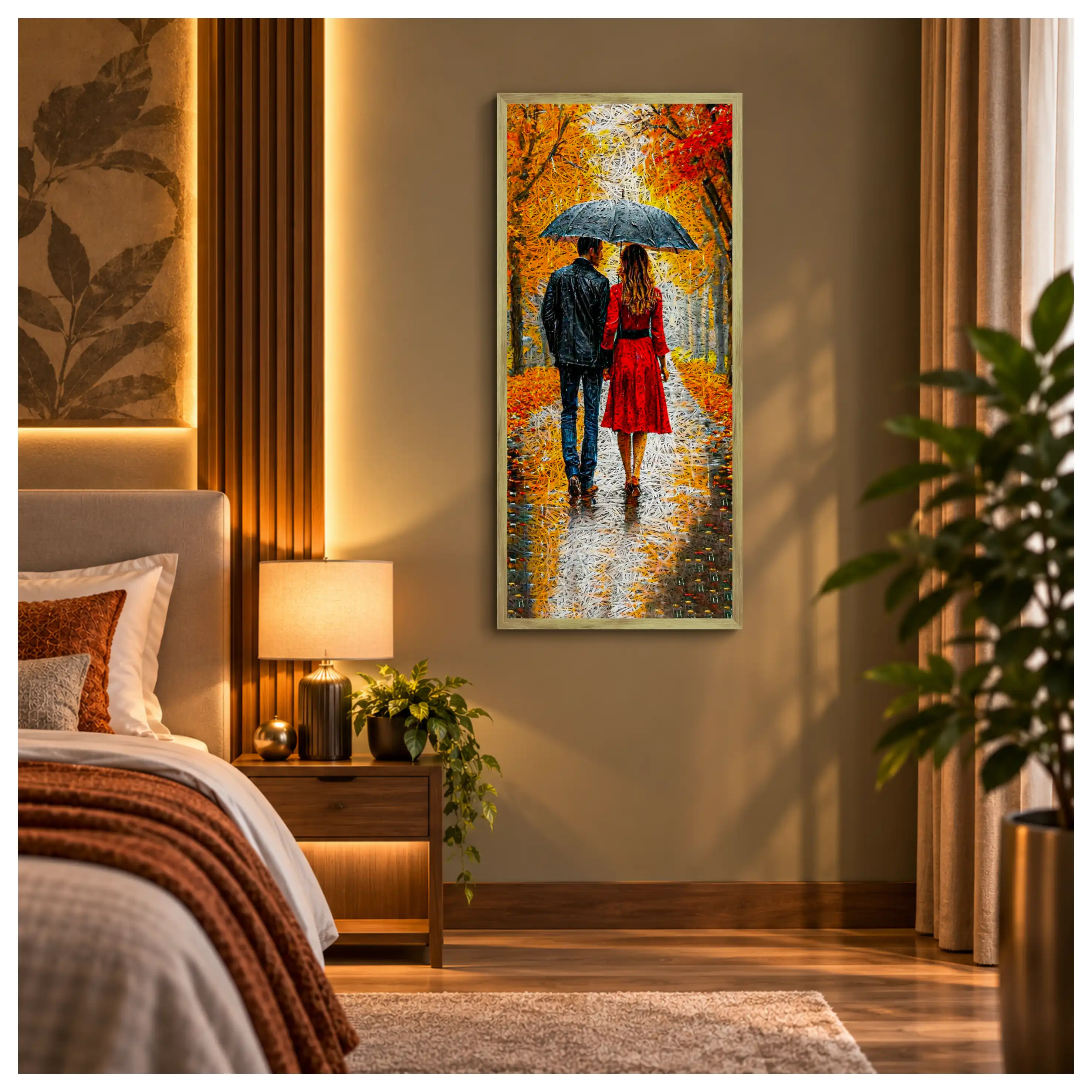 Romantic Rain Walk Old Gold Acoustic Photo Frame
