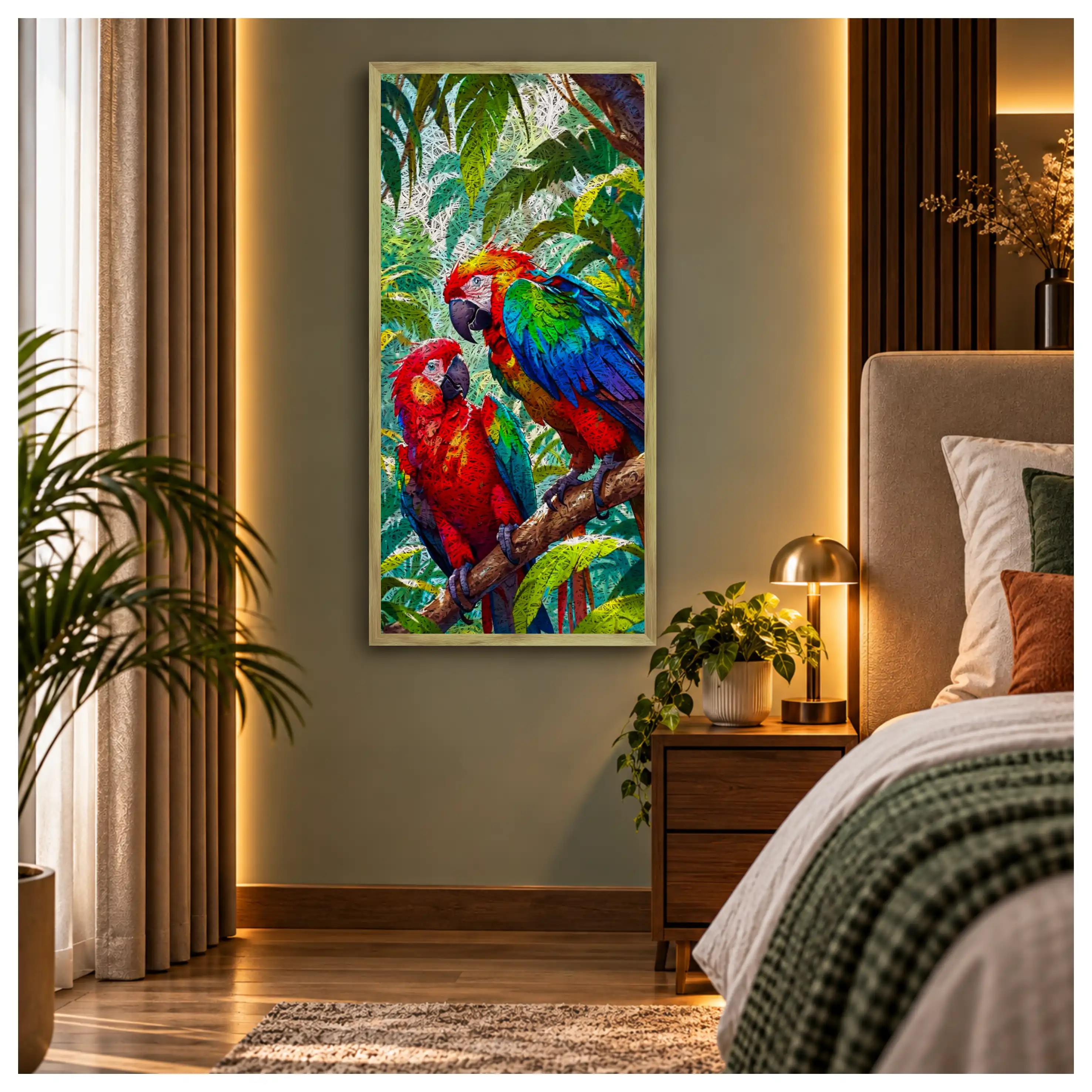 Red Parrots Old Gold Acoustic Photo Frame