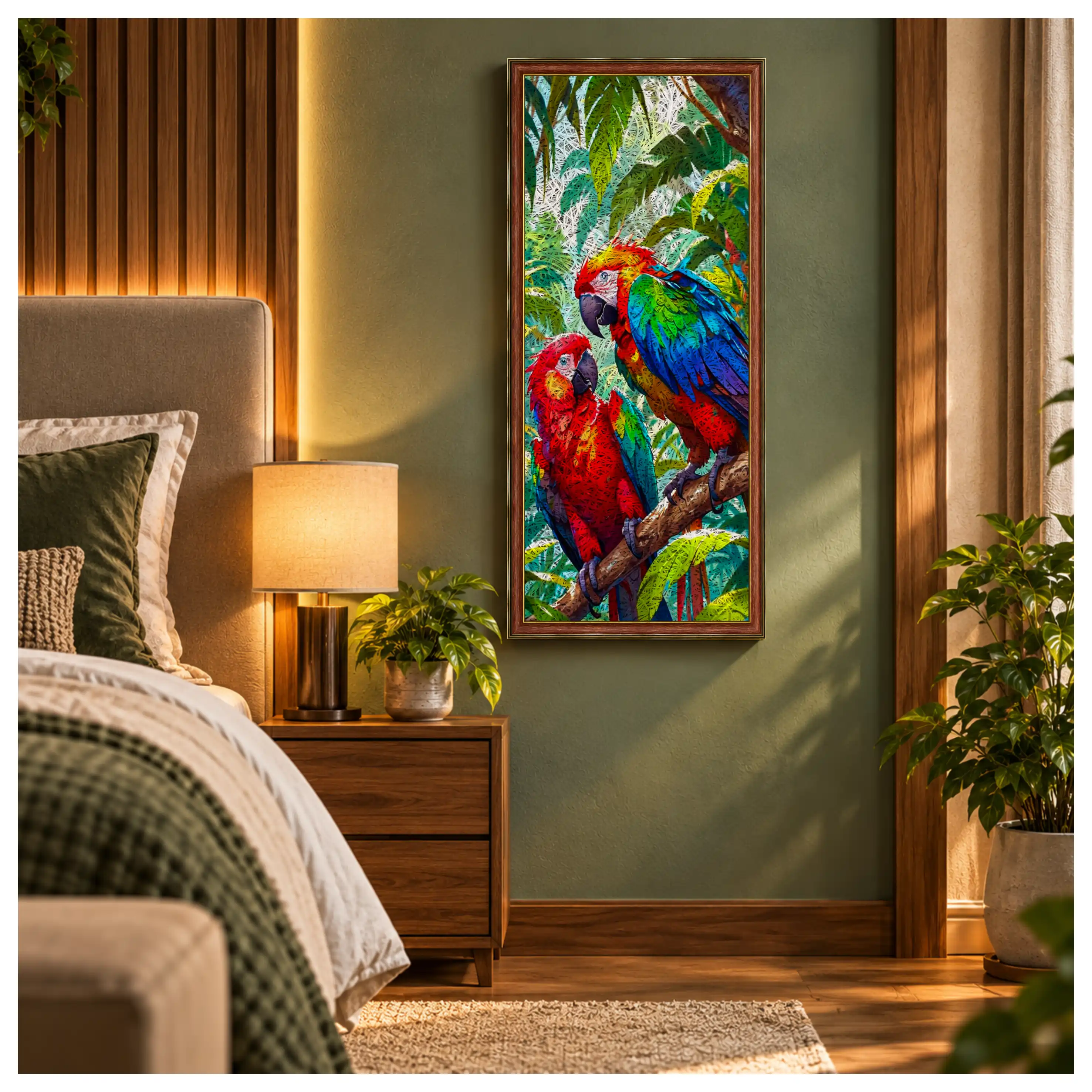 Red Parrots Brown Acoustic Photo Frame